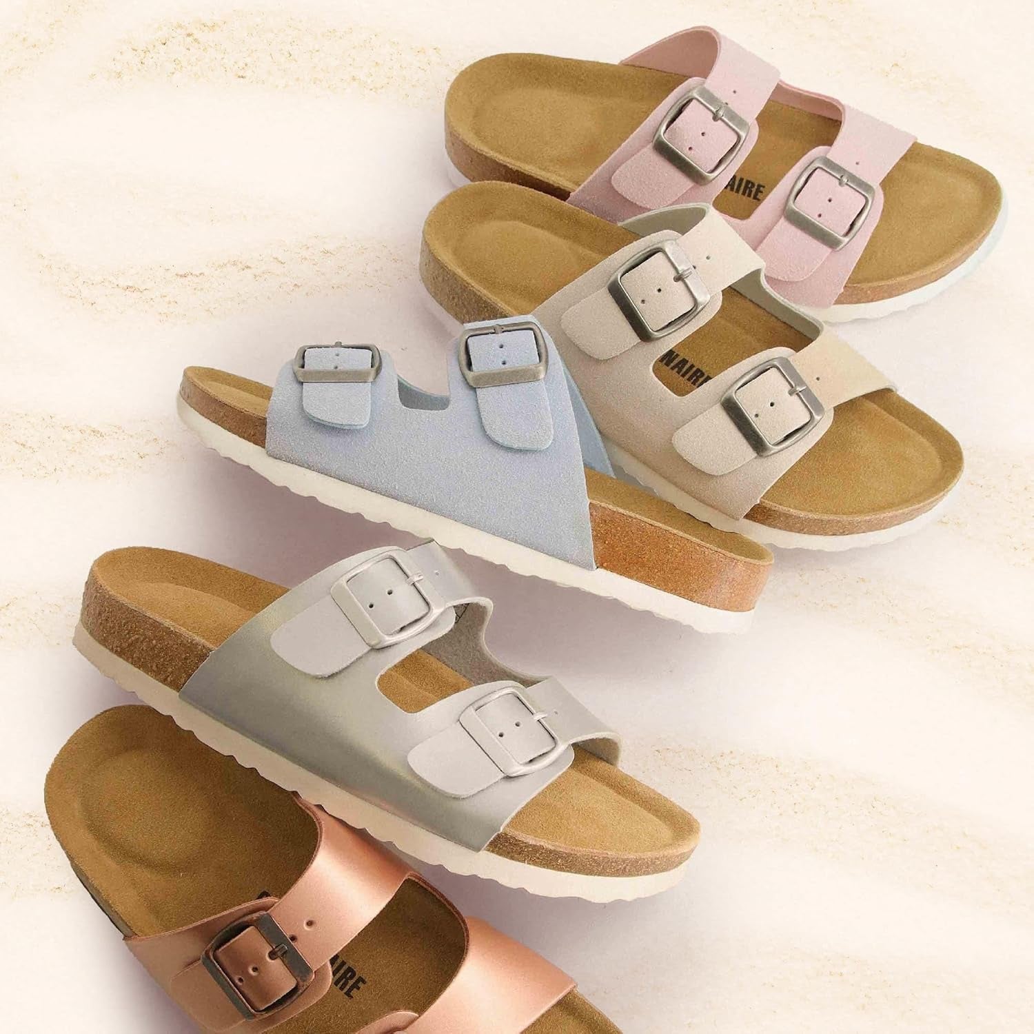 Lane Cork Footbed Sandals for Women – Comfortable Double Buckle Slip-On with Genuine Suede Footbed & Arch Support Slides for Women Footwear