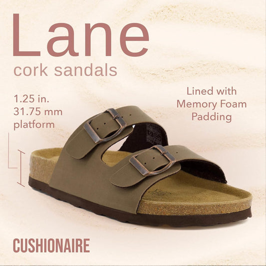 Lane Cork Footbed Sandals for Women – Comfortable Double Buckle Slip-On with Genuine Suede Footbed & Arch Support Slides for Women Footwear
