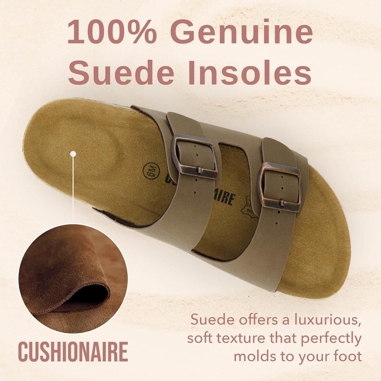 Lane Cork Footbed Sandals for Women – Comfortable Double Buckle Slip-On with Genuine Suede Footbed & Arch Support Slides for Women Footwear