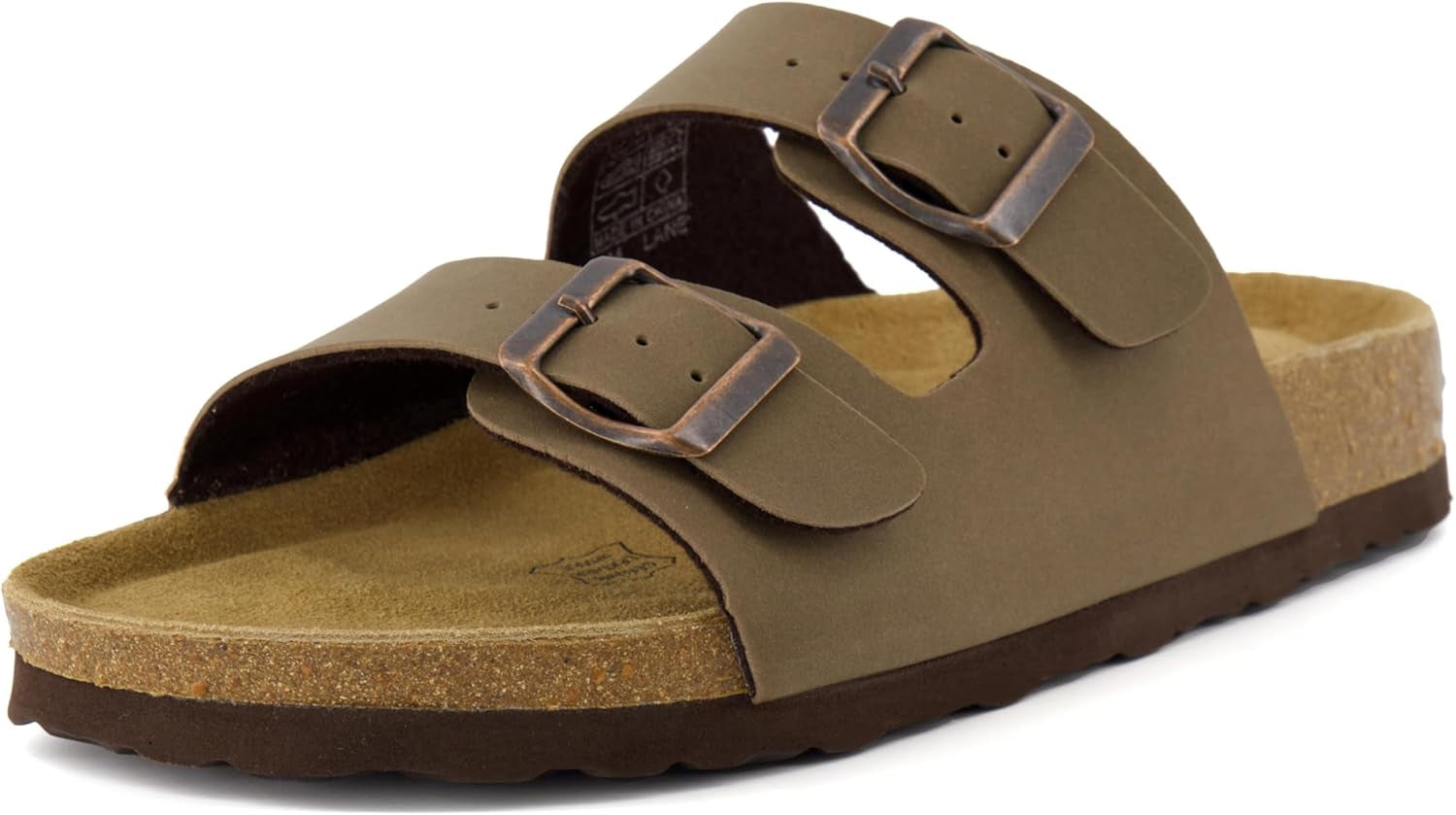 Lane Cork Footbed Sandals for Women – Comfortable Double Buckle Slip-On with Genuine Suede Footbed & Arch Support Slides for Women Footwear